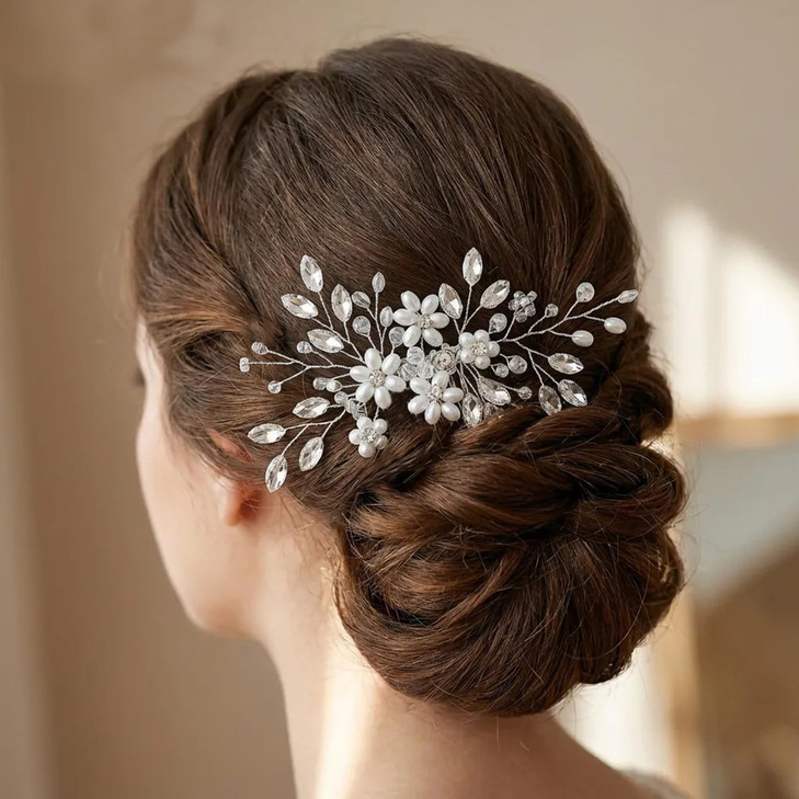 LOVFOIVER Rhinestone Wedding Hair Comb Pearls and Crystal Bridal Hair Piece Wedding Flower Hair Accessories for Women an