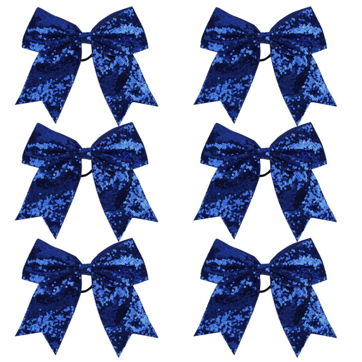 Metallic Sequin and Holographic 8 Inch Cheer Bow Cheerleader Cheerleading Jumbo Cheer Bow Hair TieBlue Sequin