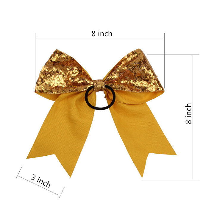 Metallic Sequin and Holographic 8 Inch Cheer Bow Cheerleader Cheerleading Jumbo Cheer Bow Hair TieGold Sequin