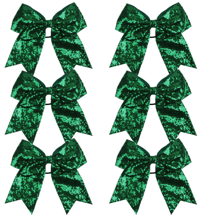 Metallic Sequin and Holographic 8 Inch Cheer Bow Cheerleader Cheerleading Jumbo Cheer Bow Hair Tie Green Sequin
