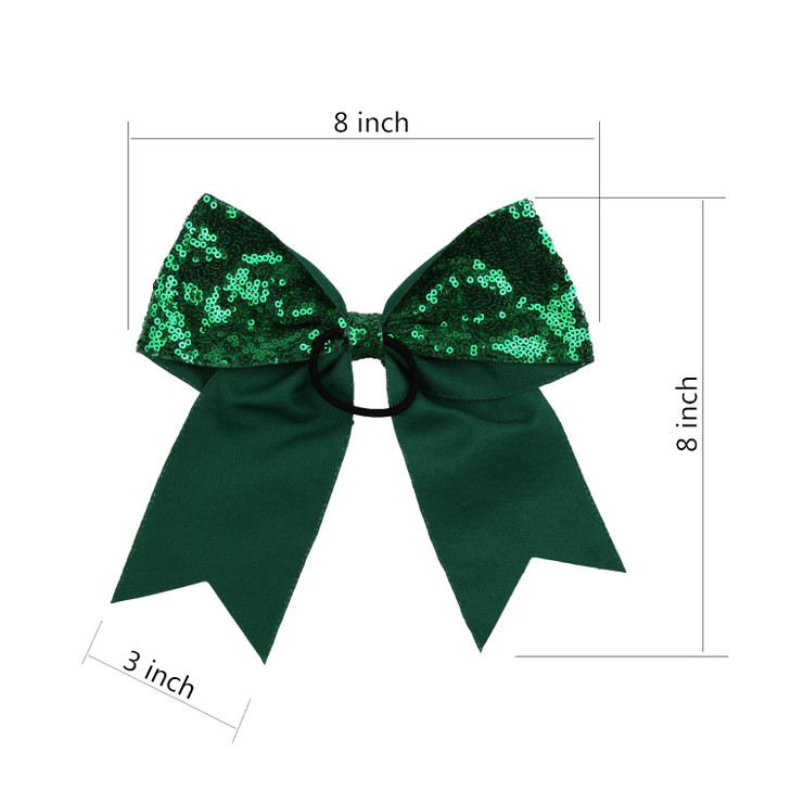 Metallic Sequin and Holographic 8 Inch Cheer Bow Cheerleader Cheerleading Jumbo Cheer Bow Hair Tie Green Sequin