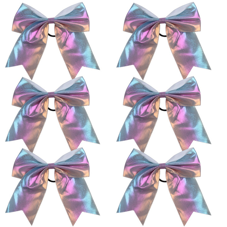 Metallic Sequin and Holographic 8 Inch Cheer Bow Cheerleader Cheerleading Jumbo Cheer Bow Hair TieWhite Holographic