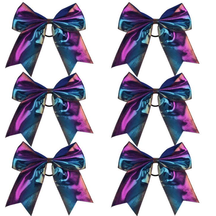 Metallic Sequin and Holographic 8 Inch Cheer Bow Cheerleader Cheerleading Jumbo Cheer Bow Hair Tie Purple Holographic