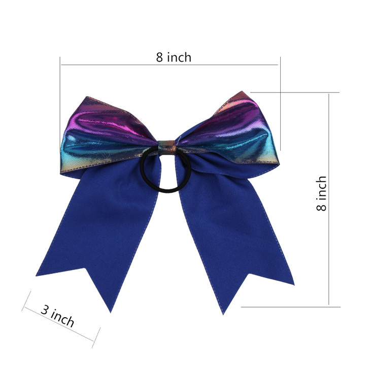Metallic Sequin and Holographic 8 Inch Cheer Bow Cheerleader Cheerleading Jumbo Cheer Bow Hair Tie Purple Holographic
