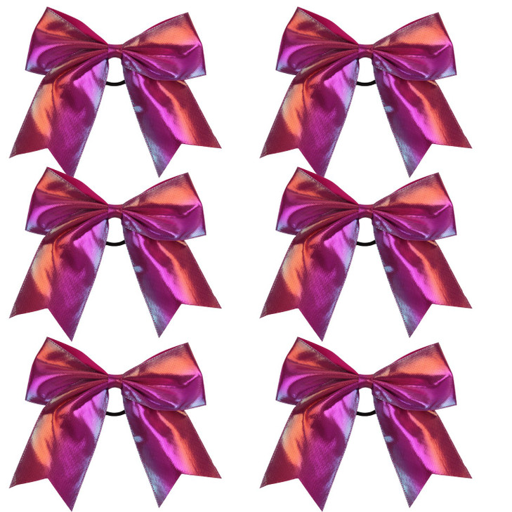 Metallic Sequin and Holographic 8 Inch Cheer Bow Cheerleader Cheerleading Jumbo Cheer Bow Hair Tie Hot Pink Holographic