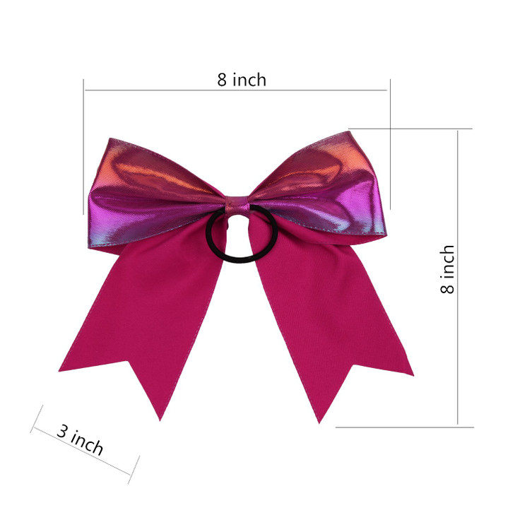 Metallic Sequin and Holographic 8 Inch Cheer Bow Cheerleader Cheerleading Jumbo Cheer Bow Hair Tie Hot Pink Holographic