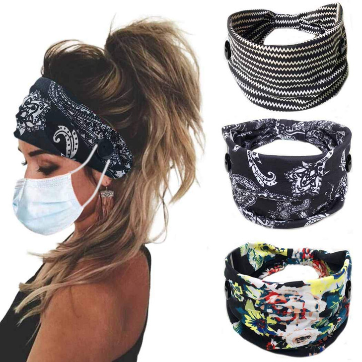 Bohend Boho Button Headband Wide Stretchy Daily Use Knotted Headwear Sport Athletic Yoga Gym Hair Accessories for Women