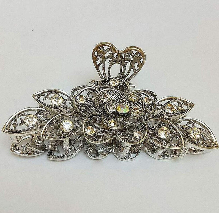 Women Fashion Retro Metal Alloy Rhinestone Large Size Fancy Hair Claw Jaw Clips Pins for Thick Hair white 1