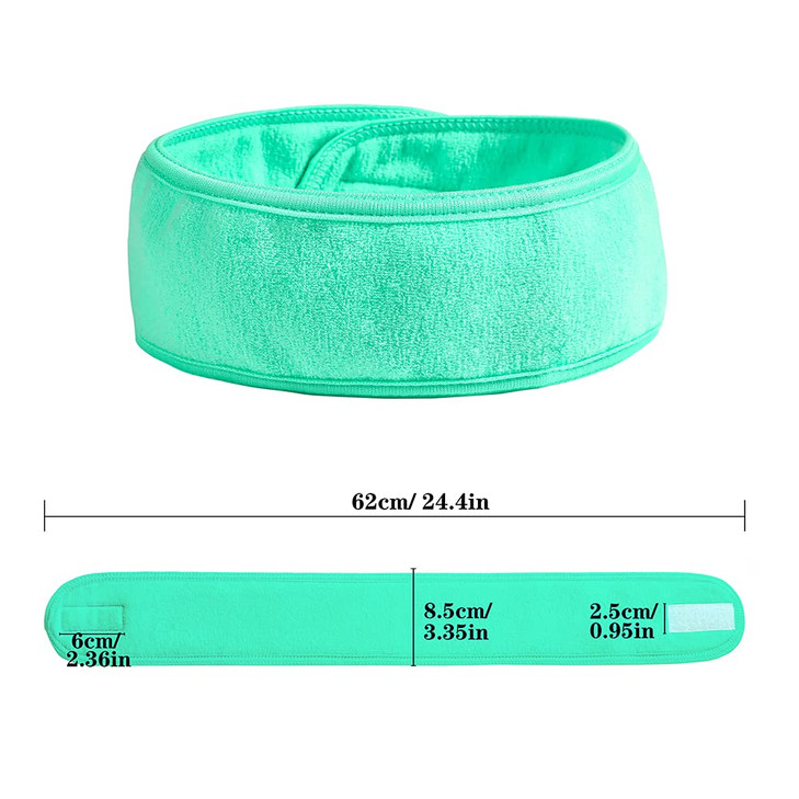 Facial Spa Headbands 4pcs Makeup Shower Bath Wrap Sport Headband Terry Cloth Stretch Towel with Magic Tape Blue Mint Gre