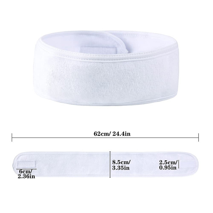 Facial Spa Headbands 4 PCS Makeup Shower Bath Wrap Sport Headband Terry Cloth Stretch Towel with Magic Tape White