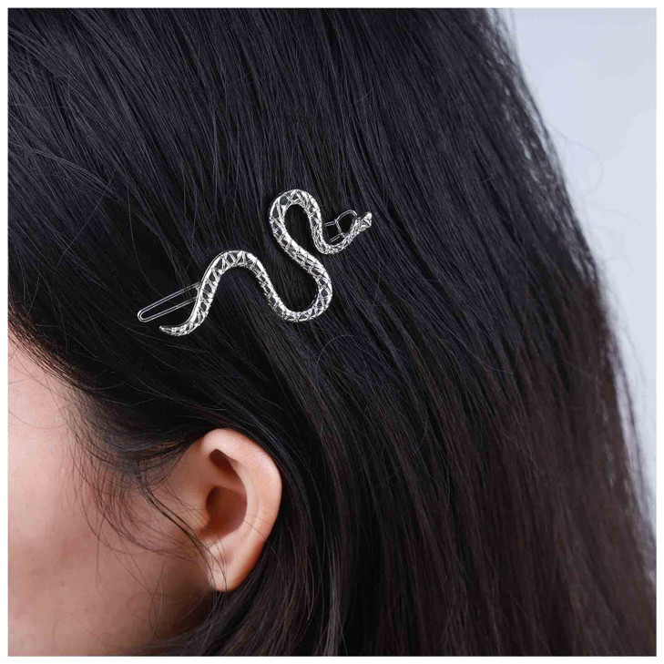 Andelaisi Vintage Snake Hair Clip Barrette Silver Snake Hair Barrettes French Serpent Hairpin Barrette Decorative Headwe