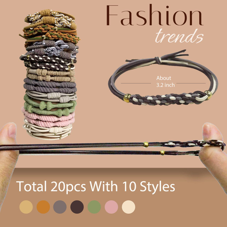 Hair Ties for Women Girls 20 Pcs Boho DualUse Bracelets and Hair Tie for Thick HairPony Tails No Damage No Crease Elasti