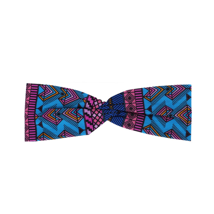 Motique Accessories Knotted Headwrap with Colorful Aztec Print for Women and Girls Blue