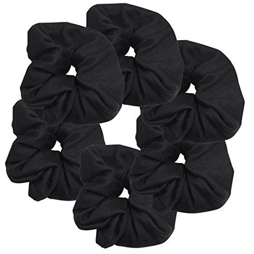 6 Pack Large Solid Scrunchies Hair ElasticsBlack