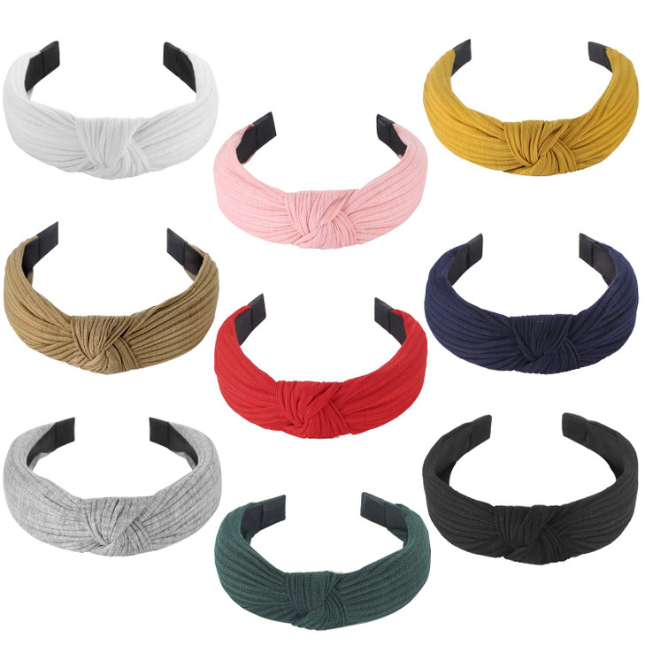 Funtopia Knotted Headbands for Women Girls 9 Pcs Wide Plain Turban Headband Fashion Cross Knot Hair Bands with Solid Col