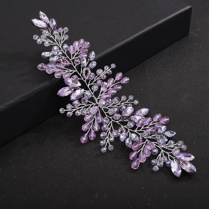 Teyglen Crystal Wedding Headband Bridal Purple Rhinestone Hair Vine Hair Accessories Handmade Headpieces Sparkly Purple