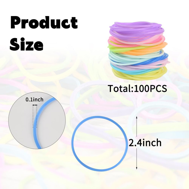 Redvigh Luminous Silicone Bracelet 100PCS Multicolor Silicone Jelly Bracelets Hair Ties 80s Retro Rock Pop Disco Jelly N