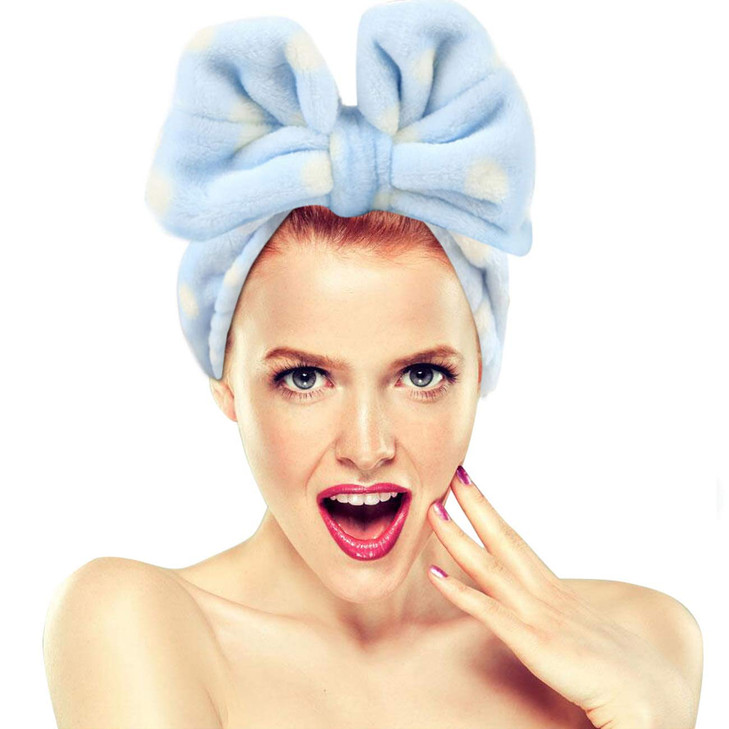 Hairizone Cosmetics Hair Band for Washing Face Shower Spa Headband Adjustable Elastic Bowknot Hairband for Girls Blue