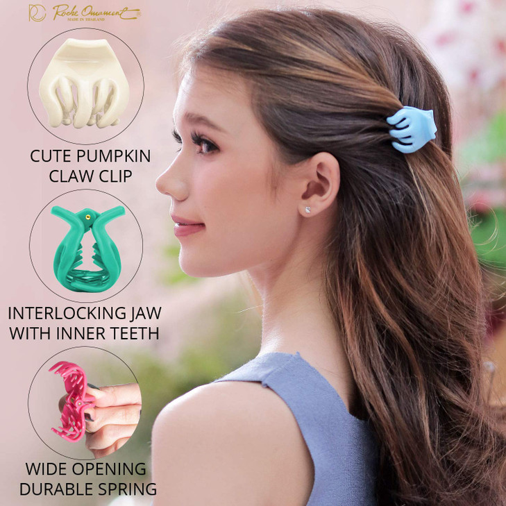 RC ROCHE ORNAMENT 12 Pcs Womens Octopus Claws Jaw Pumpkin Hair Clips Interlocking Teeth Strong Hold No Slip Grip French