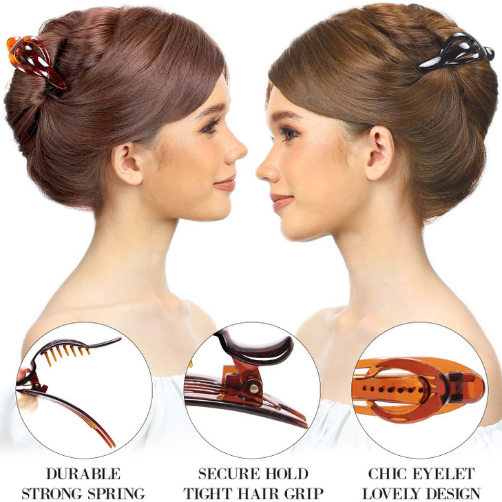 RC ROCHE ORNAMENT 6 Pcs Womens Side Slide Half Moon French Eyelet Hair Clip Curve Flat Comb Concord Barrette No Slip Com