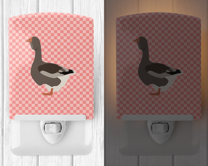 Carolines Treasures BB7897CNL Toulouse Goose Pink Check Ceramic Night Light Compact ULCertified Ideal for Bedroom Bathro