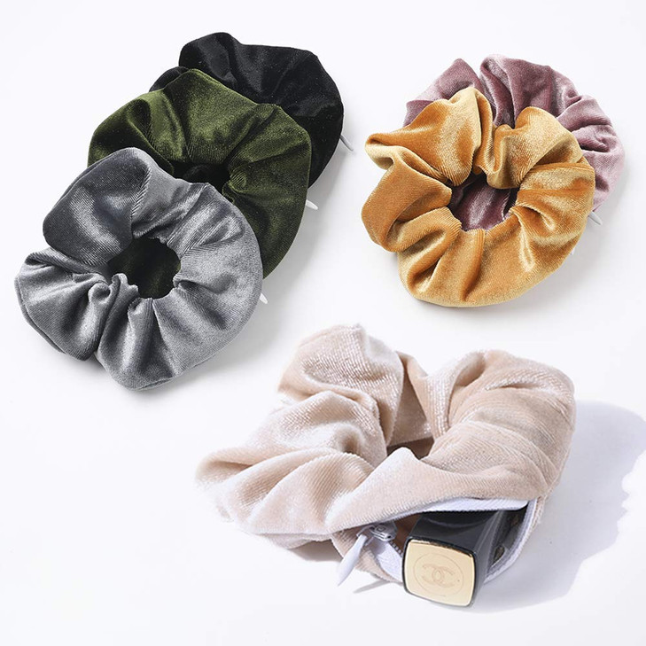 Velvet Scrunchies Hair Ties Women 6 Pack Big Vsco Girl Stuff Scrunchy for Hair Scrunchie Holder Elastic Bands With Zippe