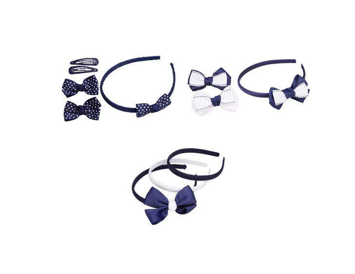 French Toast Girls School Uniform Headbands and Bow Clips 3pack Navy