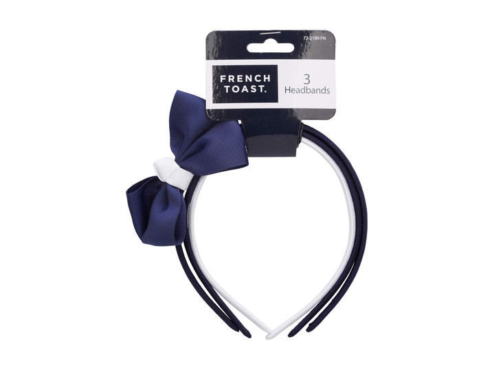 French Toast Girls School Uniform Headbands and Bow Clips 3pack Navy