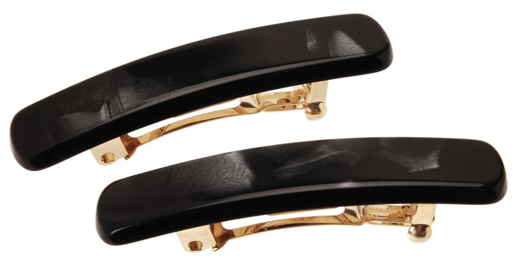 France Luxe Mini Rectangle Barrette Nacro Black Set of 2 Classic French Design For Everyday Wear