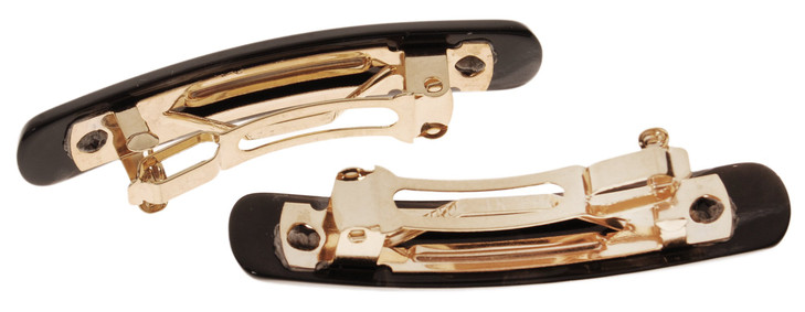 France Luxe Mini Rectangle Barrette Nacro Black Set of 2 Classic French Design For Everyday Wear