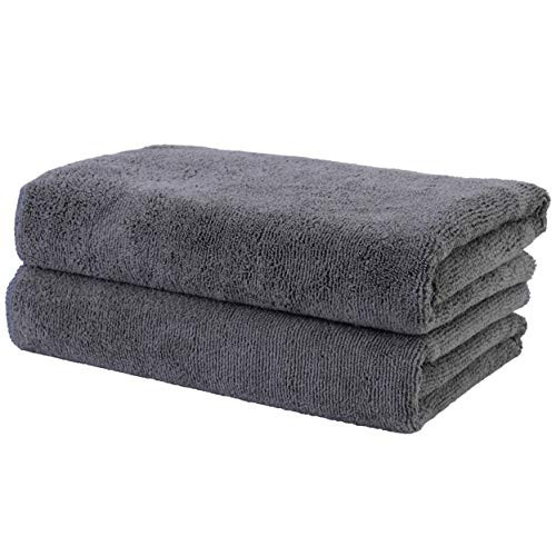 POLYTE Professional Quick Dry Lint Free Microfiber Hair Drying Salon Towel 20 x 40 in 2 Pack Dark Gray