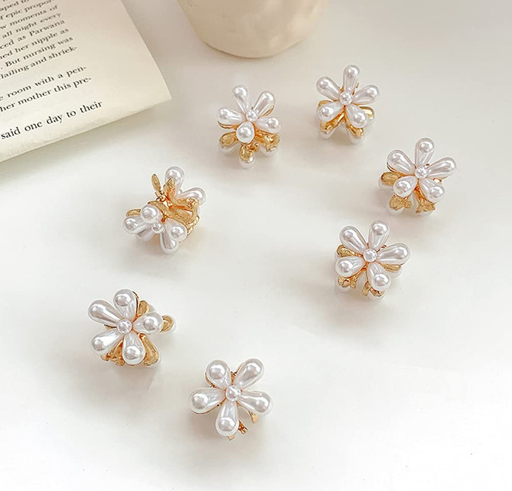10 Pcs Small Mini Pearl Claw Clips with Flower Design Sweet Artificial Bangs Clips Decorative Hair Accessories for Women