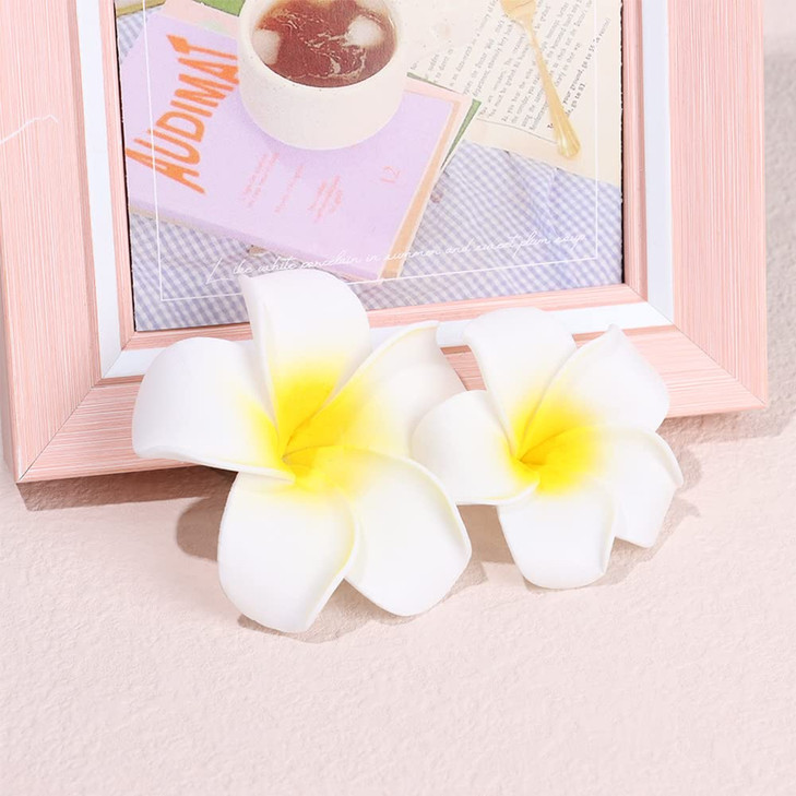 3pcs Hawaiian Plumeria Flower Clips for Women Girls White Floral Hairpins for Summer Beach Hair Accessorieswhite