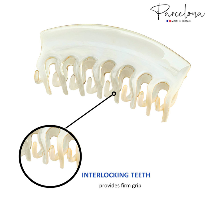 Parcelona French Curved Arch Clear Beige Large 3 34 Cellulose Acetate Interlocking Teeth Jaw Claw Hair Clip Clamp Clutch