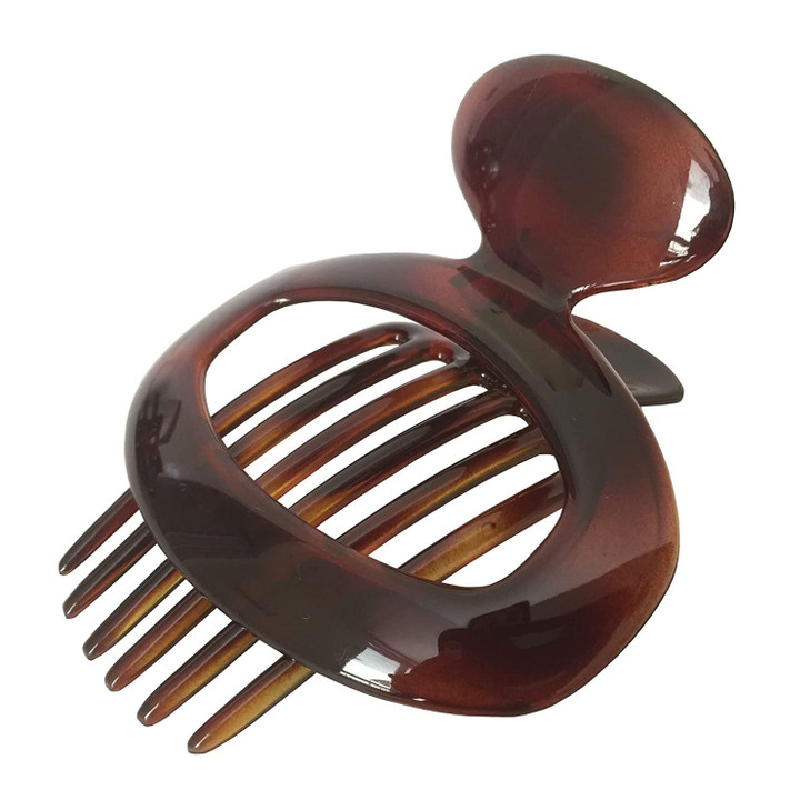 Parcelona French Duck Beak Oval Shell Brown 4 inch Celluloid Large Side Slide In Secure Grip Hair Updo Hinge Women Yoga