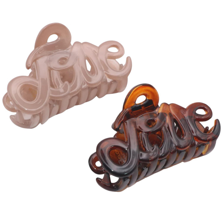 Parcelona French Love Small 2 Blush Pink and Tortoise Shell Celluloid Set of 2 Claw Clips Covered Spring Durable Fashion