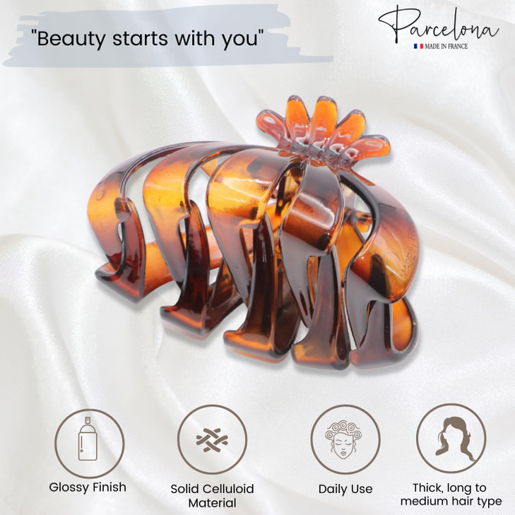 Parcelona French Fleur Medium 325 Wide Tortoise Shell Celluloid French Hair Claw Clips Jaw Fashion Durable and Styling H