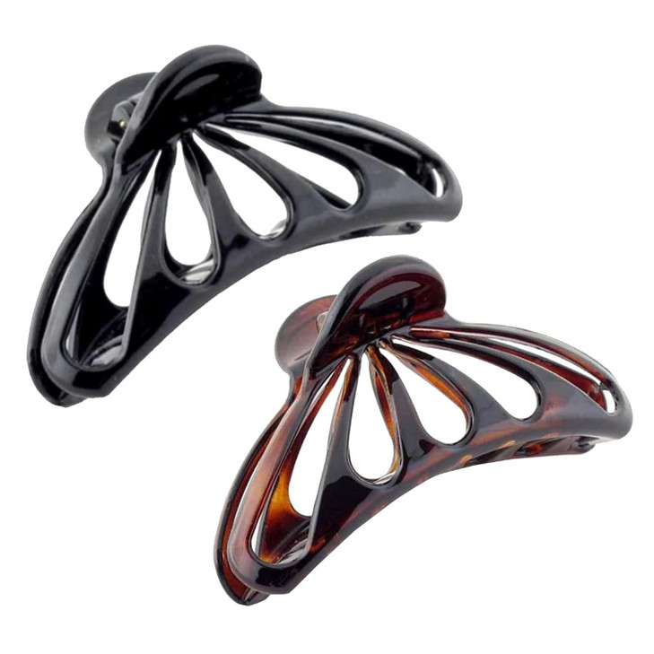 Parcelona French Rain Drop Large Both Shell and Black Color Celluloid Claw Jaw Hair Clip with Covered Spring 4 Inches