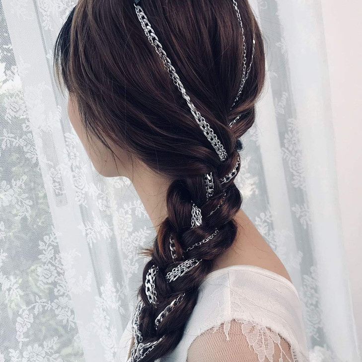 Campsis Punk Hair Extension Chain Multi Strand Silver Chain Fashion Festival Venetian Mardi Gras Hair Accessories Women
