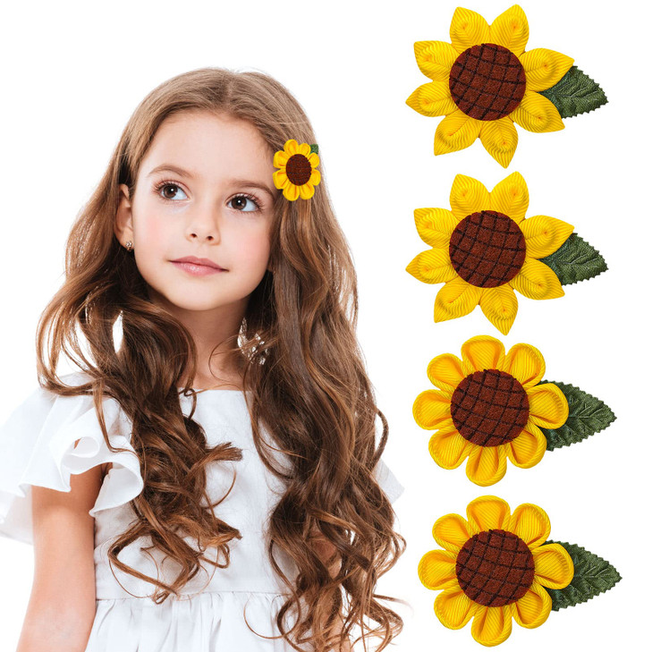 Whaline 4Pcs Sunflower Hair Alligator Clips Cute Hair Accessories Yellow Flower Hair Barrettes Hairpin Accessories for T
