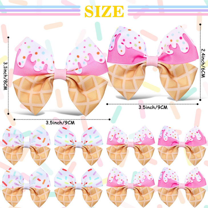 Whaline 8Pcs Ice Cream Bow Hair Clips Ice Cream Ribbon Hair Bow Barrette Summer Colorful Hairgrips Alligator Hair Clips