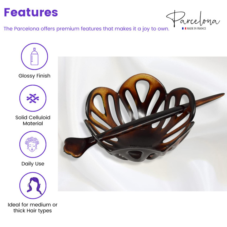 Parcelona French Radial Celluloid Chignon Hair Slide Pin Thru 35 Bun Cover Ponytail Holder Hair Updo Dome Round Hair Cli