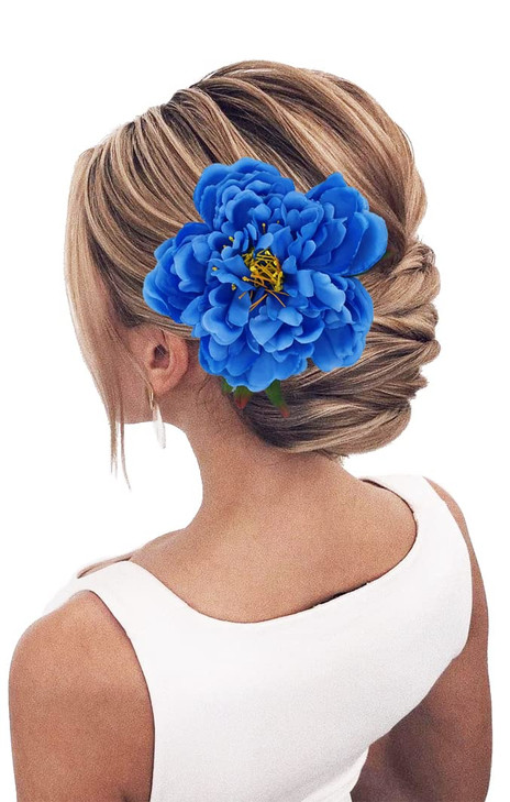 Peony Flower Hair Clip Hanfu Hairpin Bridesmaid Pin up Flower Brooch Party Wedding Decor one size blue