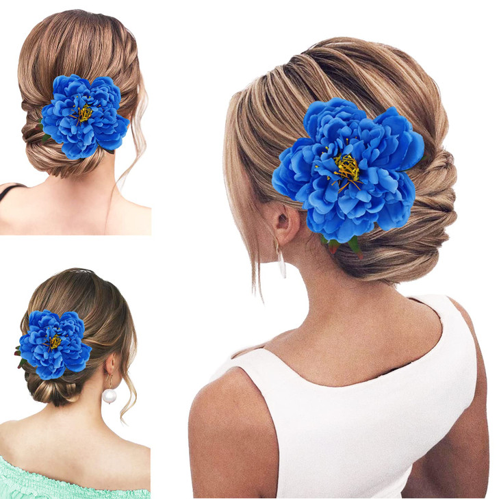 Peony Flower Hair Clip Hanfu Hairpin Bridesmaid Pin up Flower Brooch Party Wedding Decor one size blue