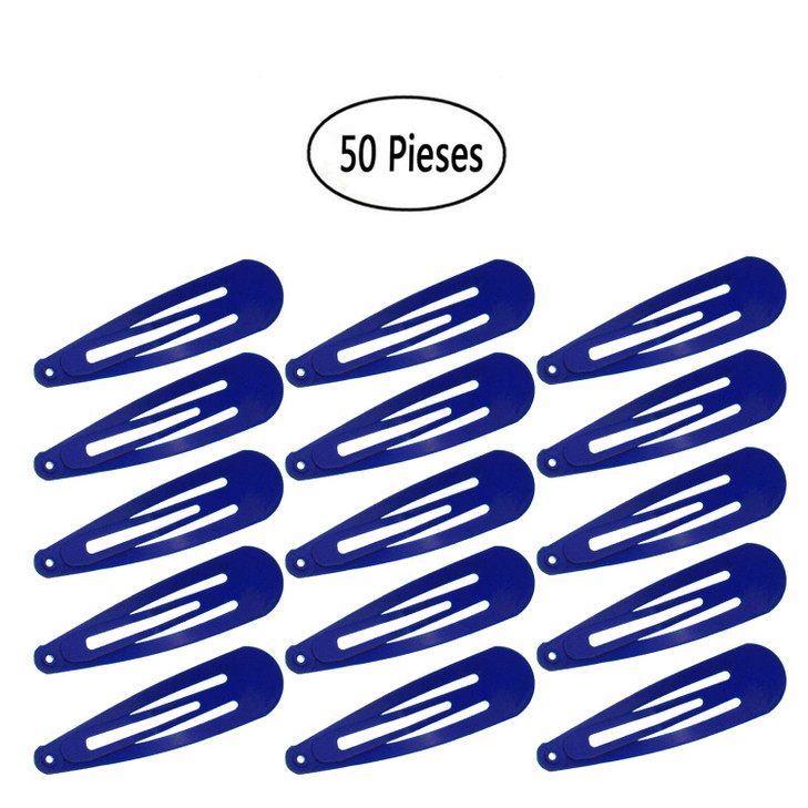 Motanar 50 Pack of Snap Hair Clips Hair Barrettes for Kids Girls and Women 50 mm Blue