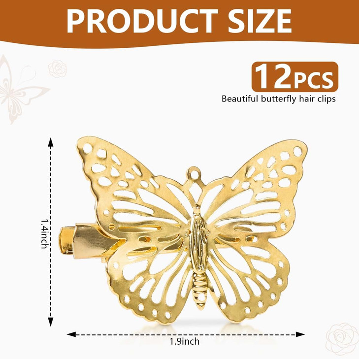 OBTANIM Butterfly Hair Clips 12 Pcs Cute Metal Butterfly Hair Claw Pins Barrettes Accessories for Girls and Women Gold