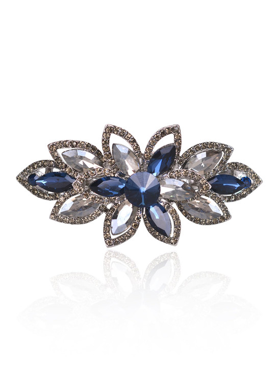 Sankuwen Floral Rhinestone Hairpin Luxury Crystal Flower Hair Barrette Clip GrayBlue
