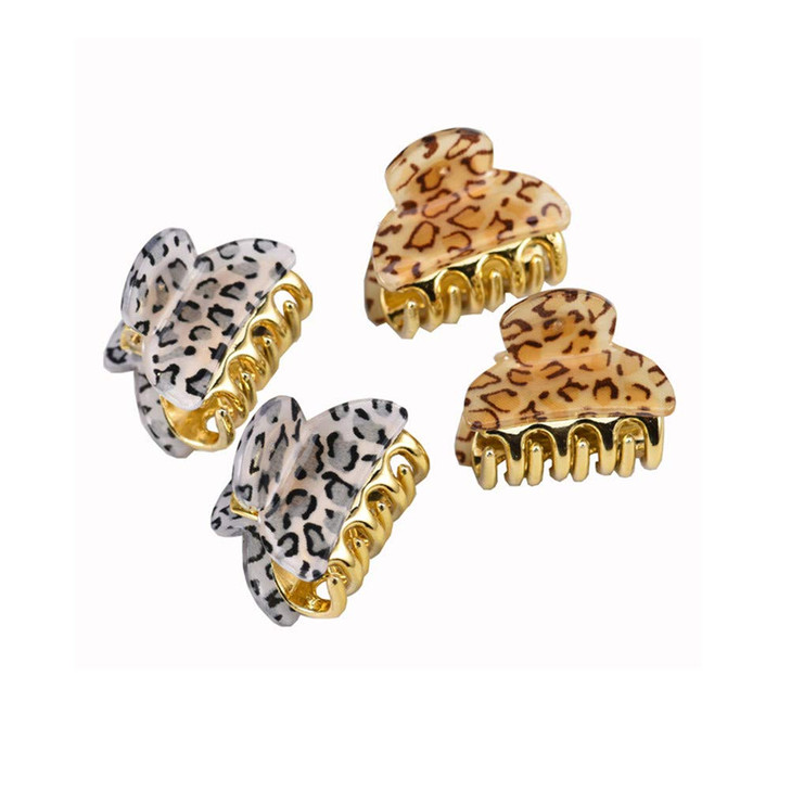 Xiwstar 4 Pcs Hair Claw Banana Clips Tortoise Shell Claw Hair Clip Mini Leopard print Celluloid French Design Vintage Ba