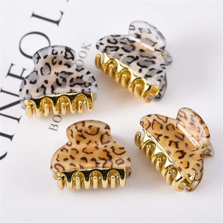 Xiwstar 4 Pcs Hair Claw Banana Clips Tortoise Shell Claw Hair Clip Mini Leopard print Celluloid French Design Vintage Ba