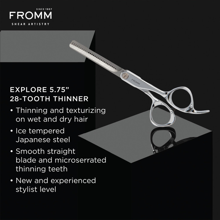 Fromm Professional Dare 575 Precision Slide Point Hair Cutting Shears in Matte Black Japanese Steel Scissors with SemiCo